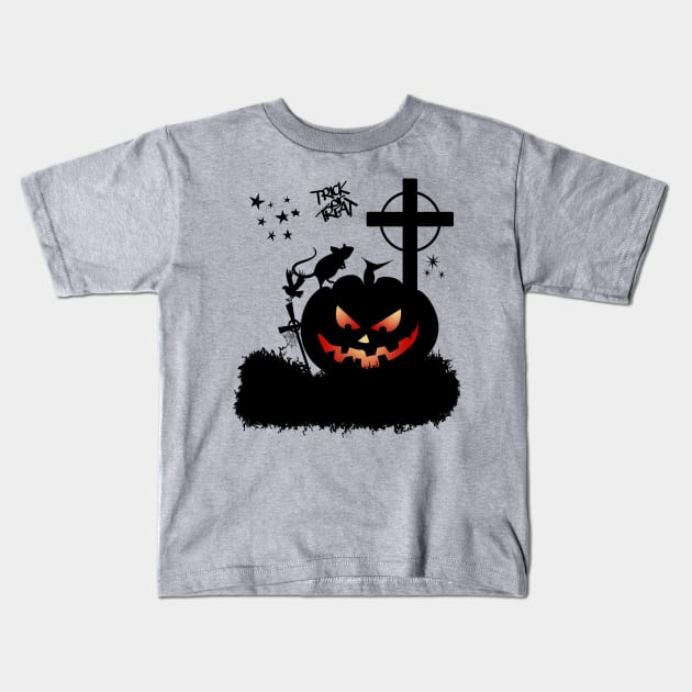 Funny halloween design, pumpkin, cat, owl and crow Kids T-Shirt by Nicky2342